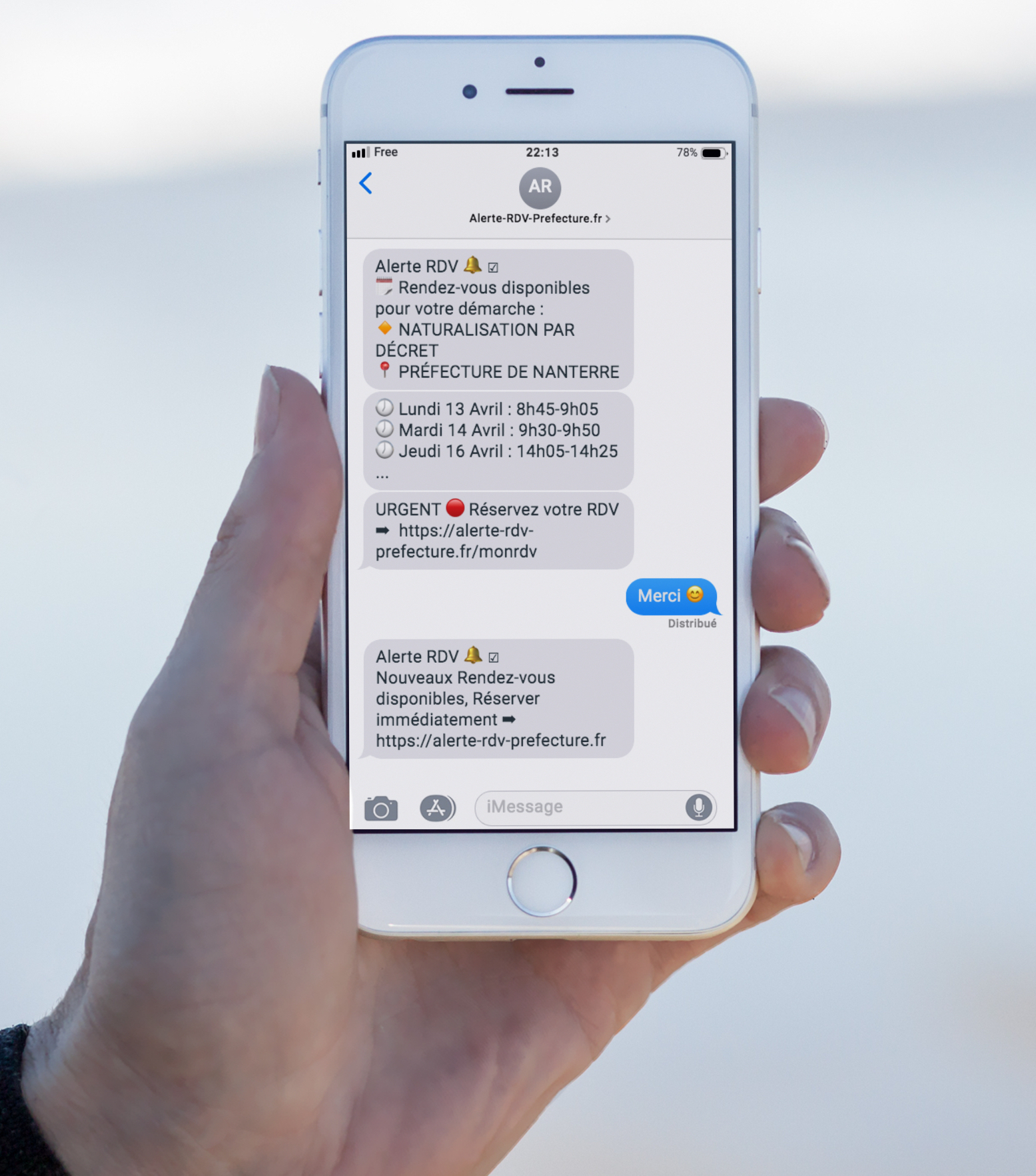 SMS de réservation de RDV Contrôle médical à la Préfecture Versailles