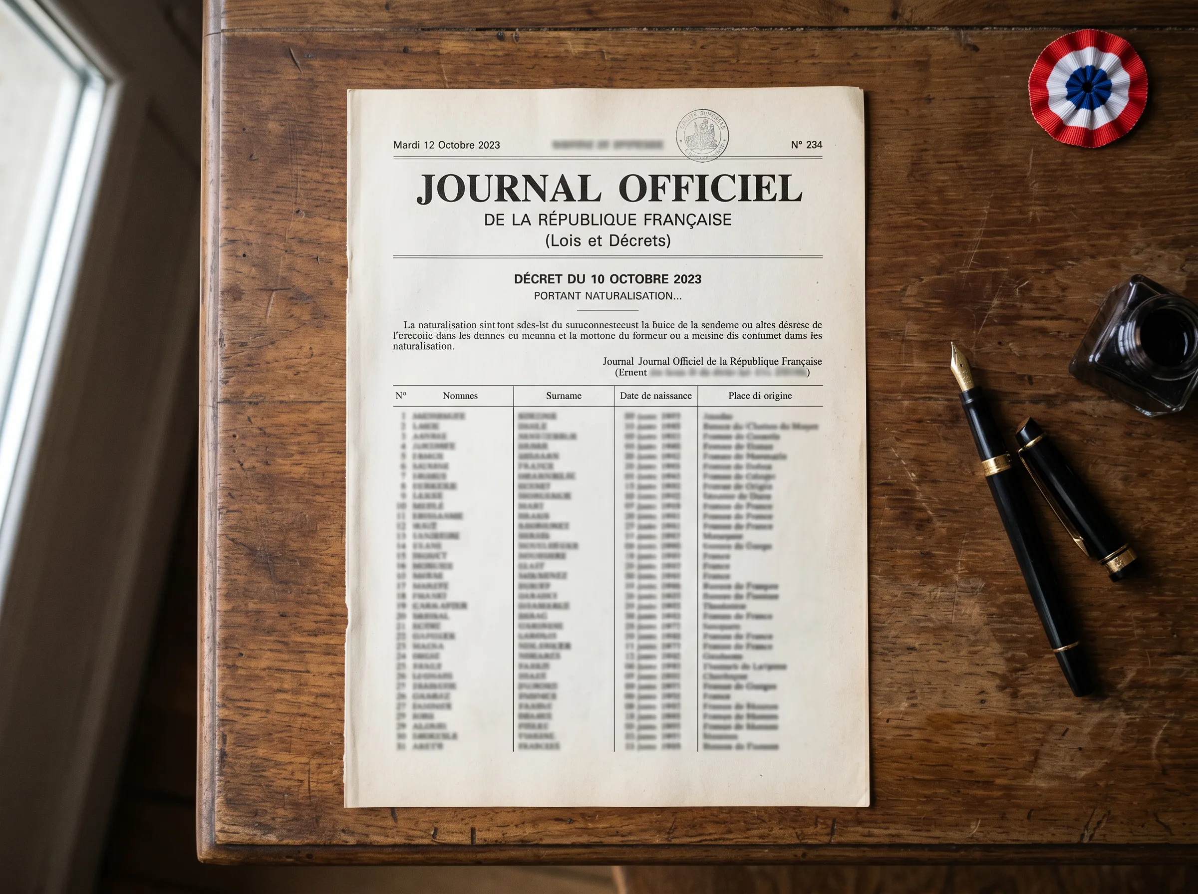Page du Journal Officiel avec décret de naturalisation publié